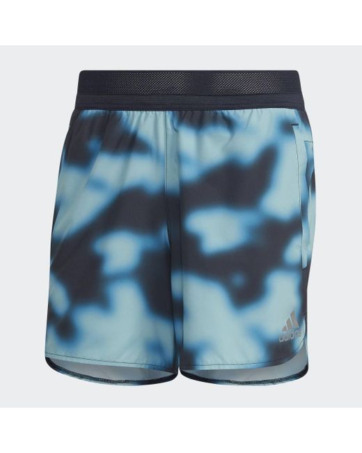 Adidas Originals Blue Run Icons Logo Graphic Aop Shorts for men
