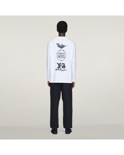 Adidas White Y-3 Graphic Long Sleeve Long-Sleeve Top