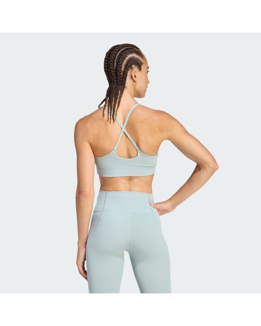 Adidas Blue All Me Light Support Rib Bra Long Line Bra