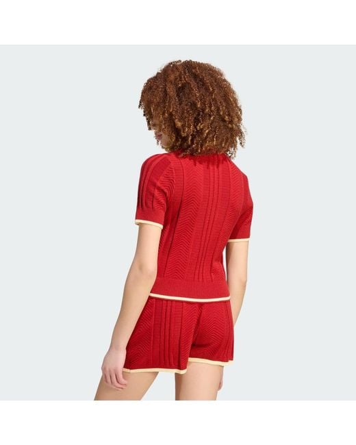 Adidas Red Cable Knit Cali Tee Polo