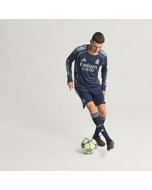 Adidas Blue Real Madrid 25/26 Long Sleeve Away Authentic Jersey for men