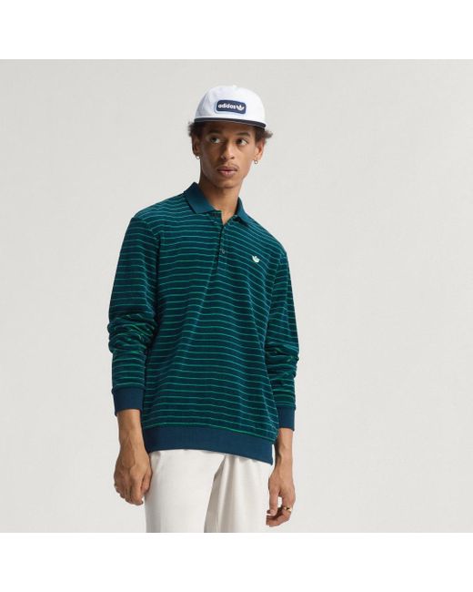 adidas Originals Velour Long Sleeve Polo in Green for Men | Lyst UK