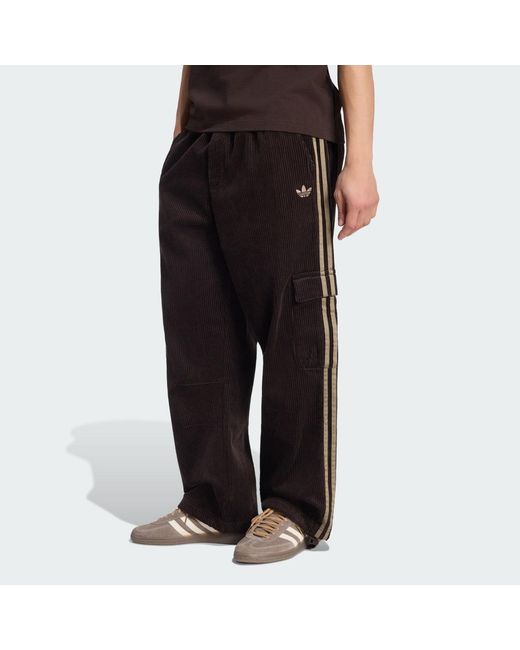 Adidas Black Adicolor Cord Cargo Trousers for men