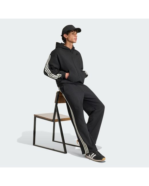 Adidas Black Kit 3-Stripes Wide Joggers for men