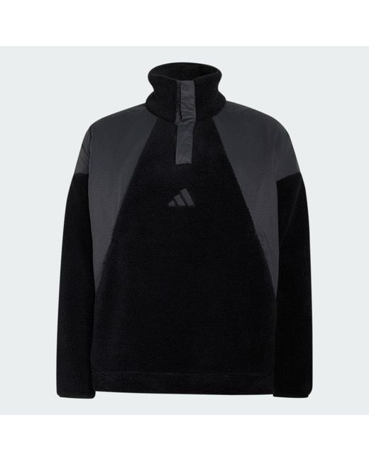 Adidas Black Terrex Xploric Climawarm High Pile Snap Sweatshirt for men
