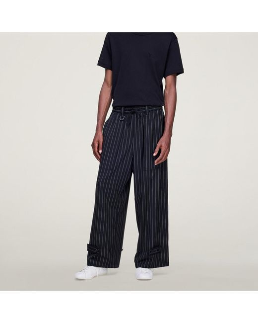 Adidas Blue Y-3 Pinstripe Refined Wool Wide Leg Tracksuit Bottoms for men