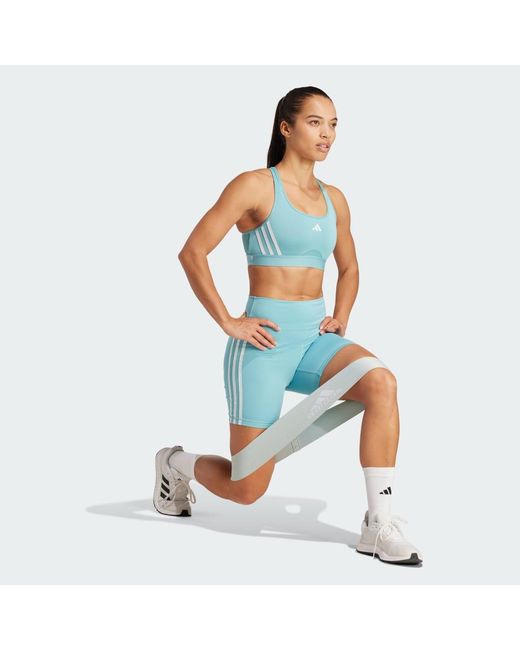 Adidas Blue Training Essentials 3-Stripes High-Waisted Short Leggings