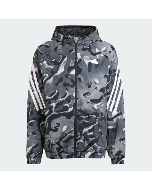 Adidas Gray Future Icons Allover Print Full-zip Hoodie for men