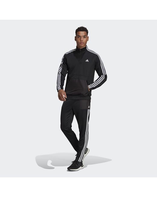 Adidas Black Aeroready Tricot Quarter-zip Tracksuit for men