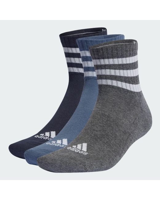 Adidas Blue 3-Stripes Cushioned Sportswear Mid-Cut Socks 3 Pairs