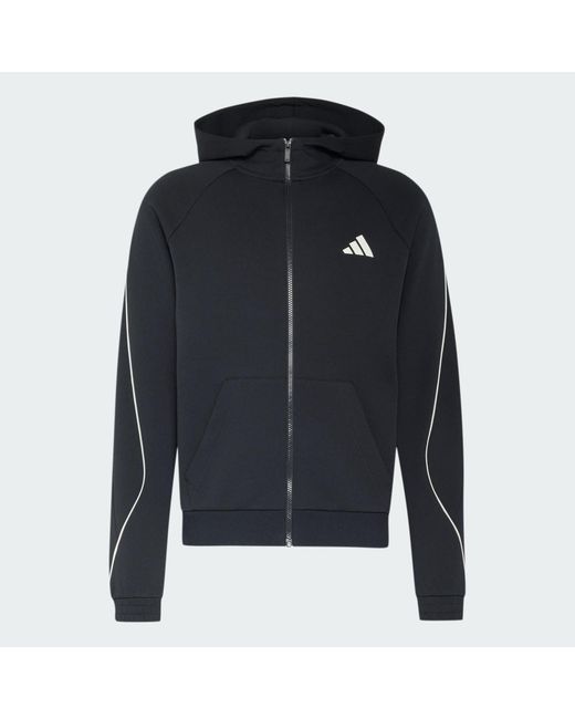Adidas Black Stadium Small Logo Full-Zip Hoodie for men