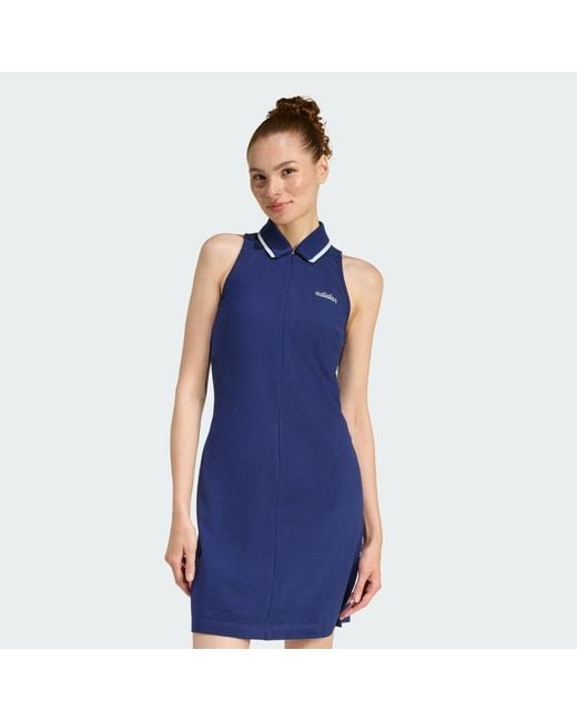 Adidas Blue Seasonal Essentials Colourpop Dress With Embroidered Graphic