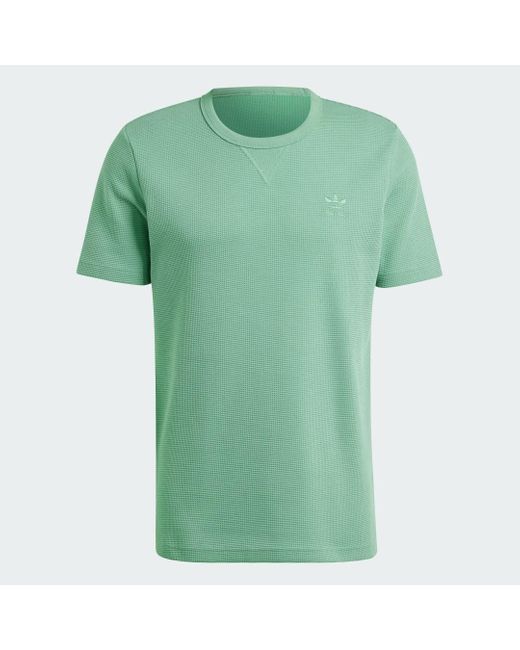 Adidas Green Trefoil Essentials Waffle T-Shirt for men