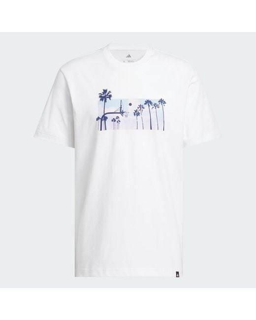 Adidas White Summer Sunset Graphic T-Shirt for men