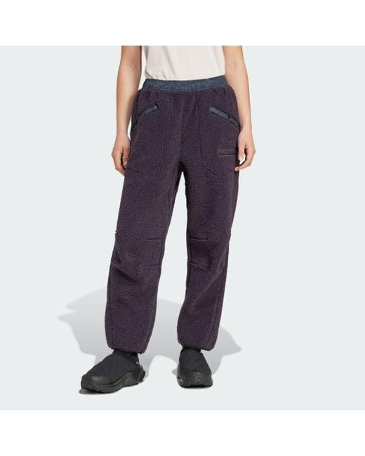 Adidas Purple Terrex Xploric High Pile Fleece Tracksuit Bottoms