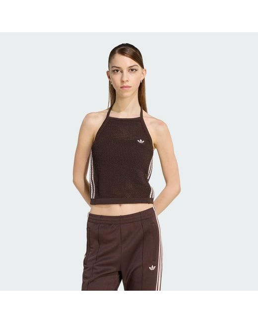 Adidas Brown Knitted Crochet Long-Sleeve Top