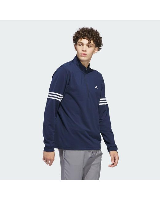 Adidas Blue Adi 3-Stripes Half-Zip Top for men