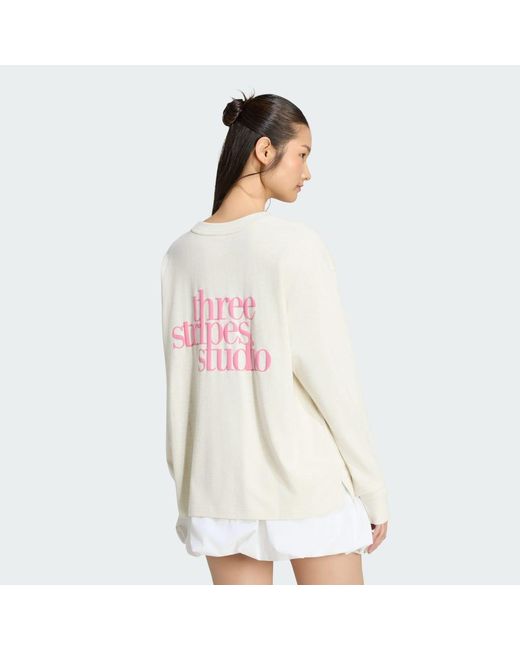 Adidas Natural 3 Stripes Studio Boyfriend Long-Sleeve Top Long-Sleeve Top
