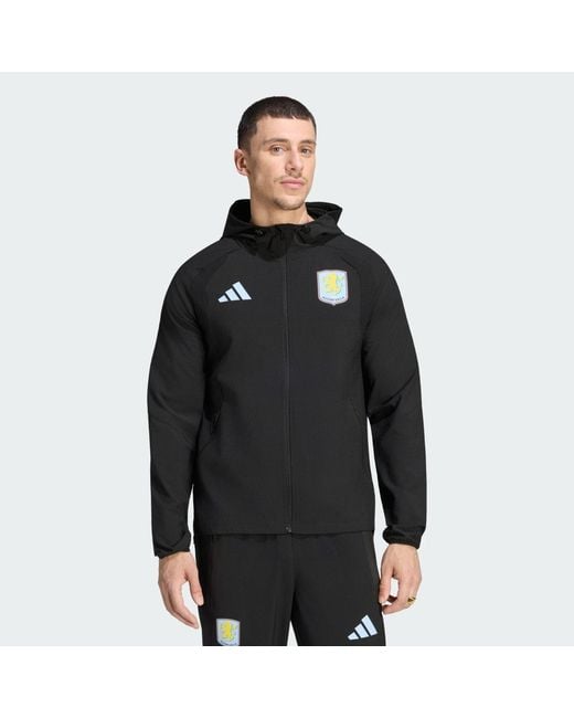 Adidas Black Aston Villa Fc Tiro Travel Full Zip Windbreaker for men