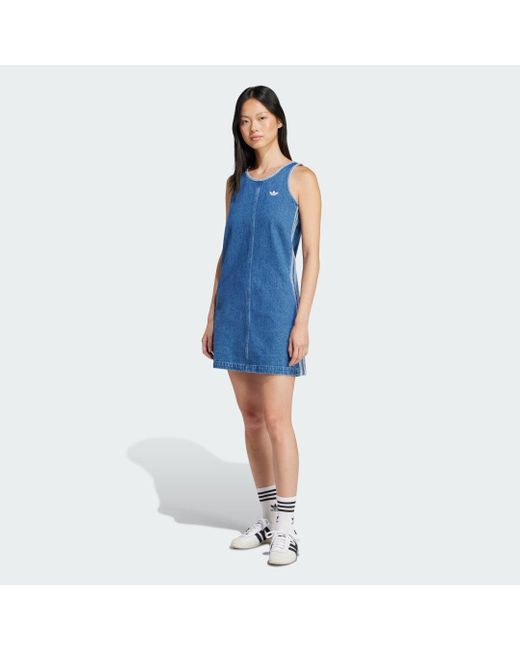 Adidas Originals Blue Adicolor Denim 3-Stripes Tank Dress