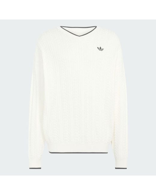 Adidas White Cable Knit V-Neck Sweatshirt for men