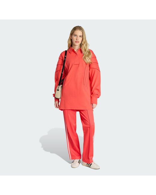 Adidas Red Firebird Track Pants With Knitted Crochet Details