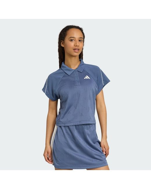 Adidas Blue Stadium 3-Stripes Tennis Inspired Jacquard Polo Tee
