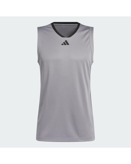 Adidas Gray 3-stripes Basketball Tank Top for men