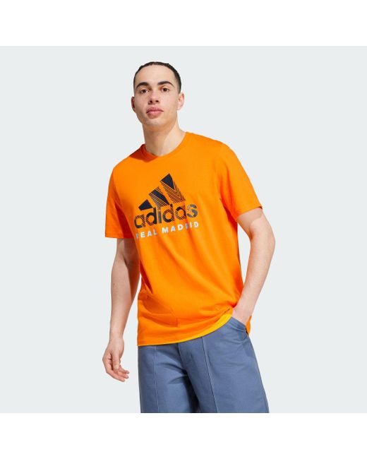 Adidas Orange Real Madrid Seasonal Graphic T-Shirt for men