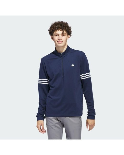 Adidas Blue Adi 3-Stripes Half-Zip Top for men