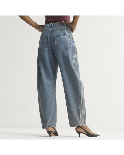 Adidas Blue High Rise Barrel Leg Denim Pant
