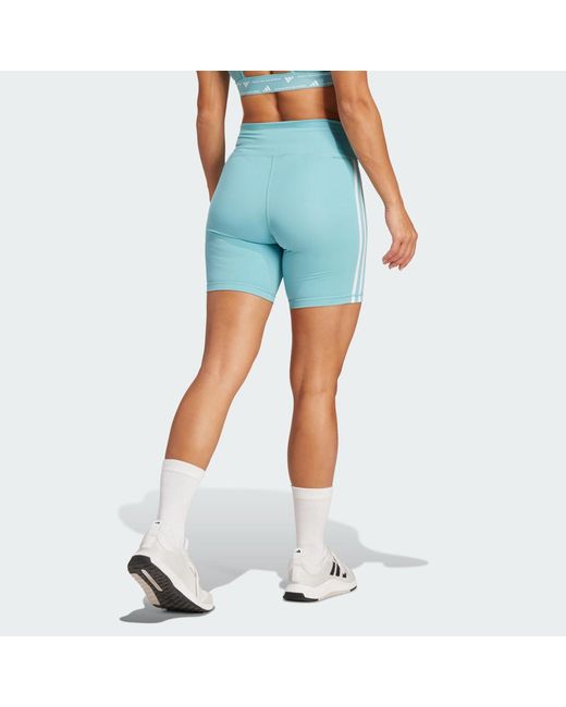 Adidas Blue Training Essentials 3-Stripes High-Waisted Short Leggings