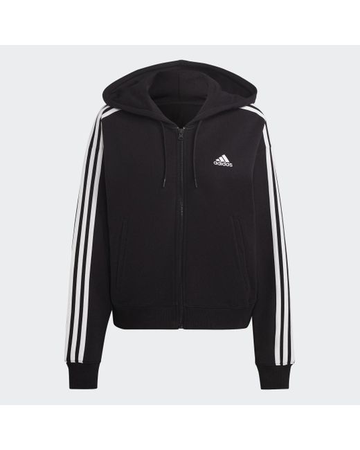Adidas Black Essentials 3-stripes French Terry Bomber Full-zip Hoodie