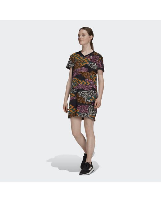adidas FARM Rio 3-Streifen Print Cotton V-Neck Kleid in Schwarz | Lyst AT