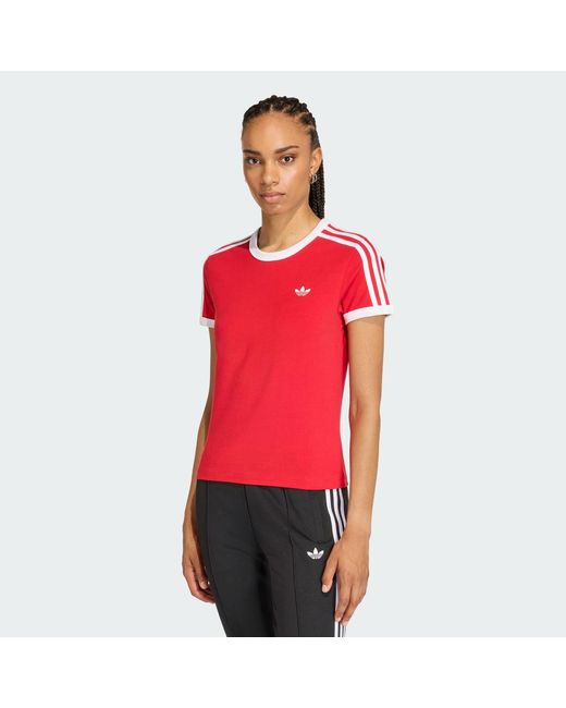 Camiseta Slim 3 Bandas Adidas de color Red