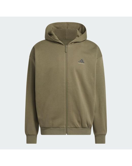 Felpa Con Cappuccio E Zip Integrale Da Basket di Adidas in Green