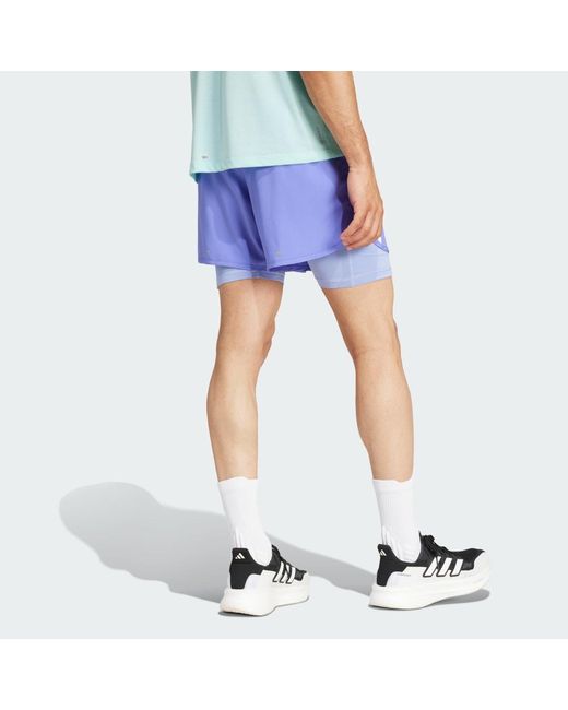 Adidas Blue Own The Run 3-Stripes 2-In-1 Shorts for men