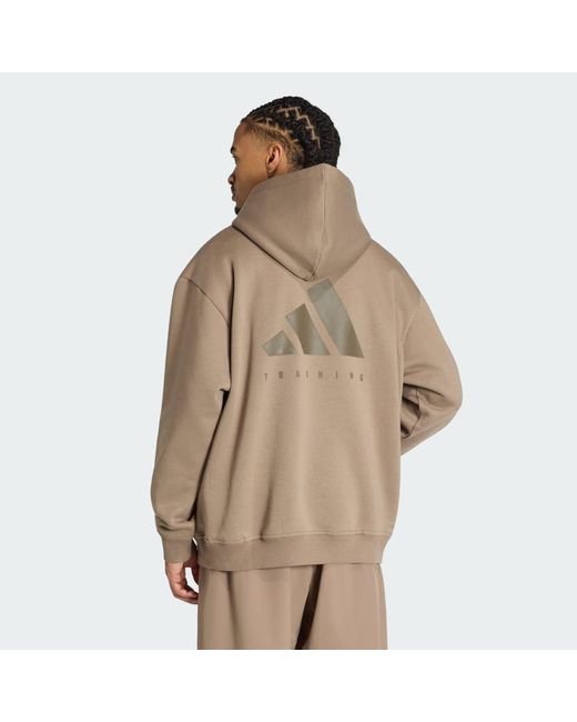 Adidas Brown Primelift Workout Oversize Hoodie for men