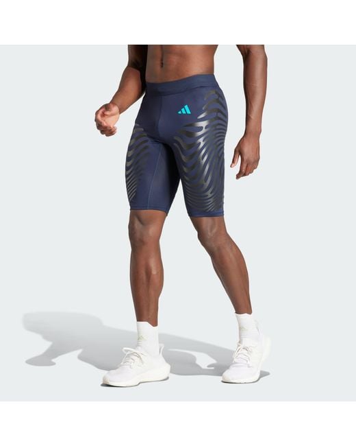 Adidas Blue Adizero Control Running Short Tights for men