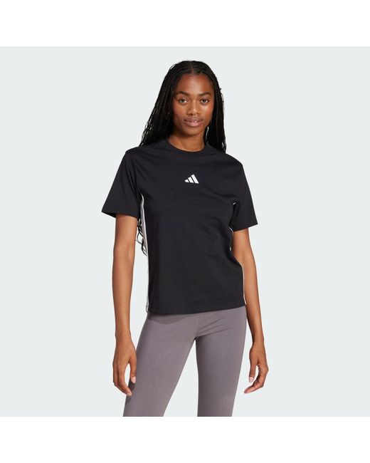 Adidas Black Essentials 3-Stripes Cotton T-Shirt