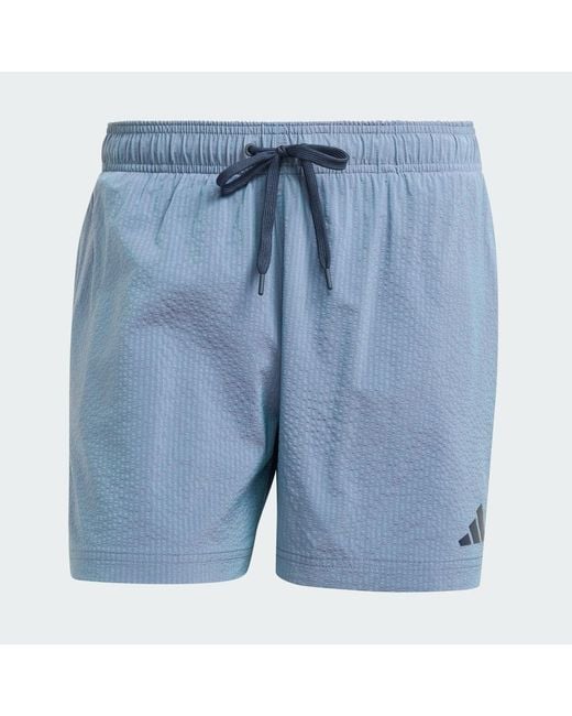 Adidas Blue Iridescent Seersucker Swim Shorts 5 Inch for men