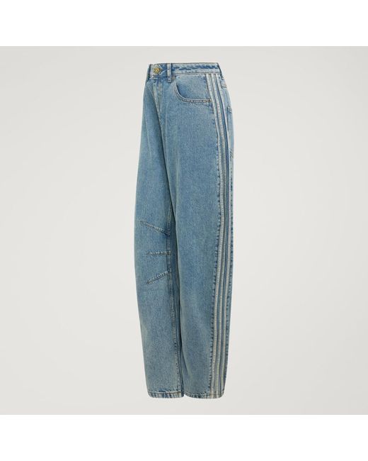 Adidas Blue High Rise Barrel Leg Denim Pant