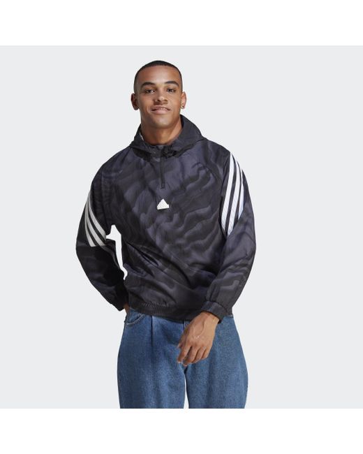 Adidas Blue Future Icons Allover Print Hoodie for men
