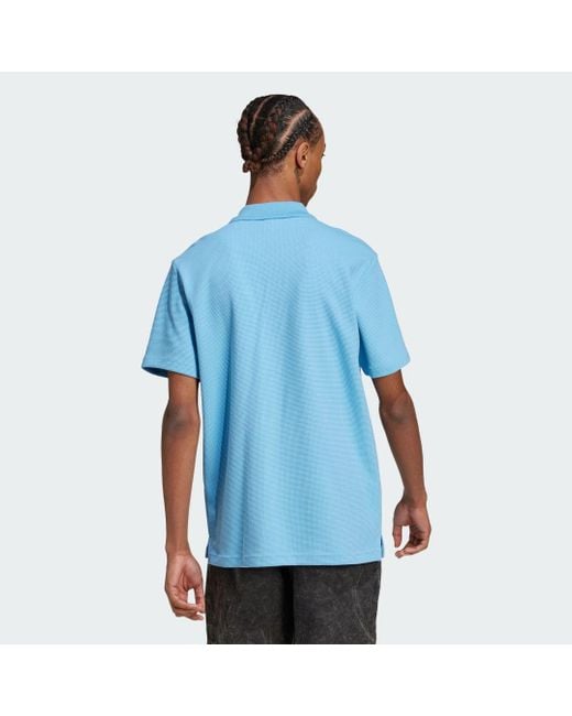 Adidas Originals Blue Trefoil Essentials Waffle Polo Shirt for men