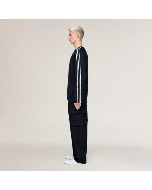 Camiseta Manga Larga Con Bordes Sin Rematar Y-3 3 Stripes Adidas de color Blue