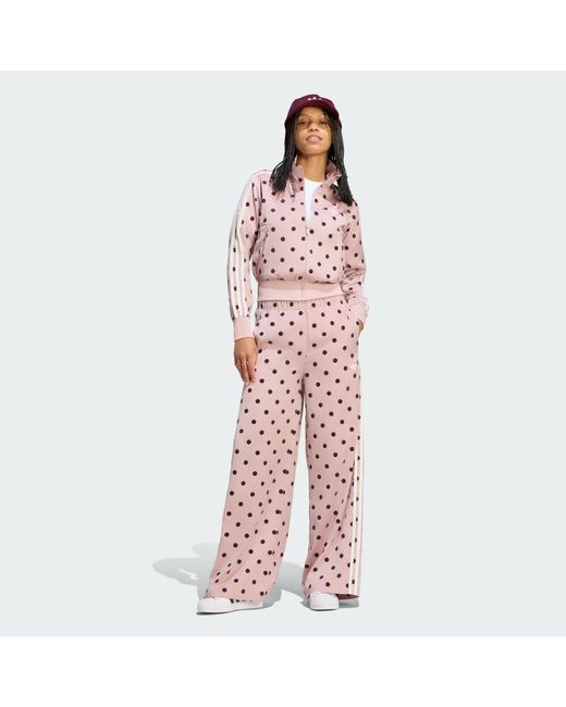 Adidas Pink Satin Polka Dots Wide Leg Pant