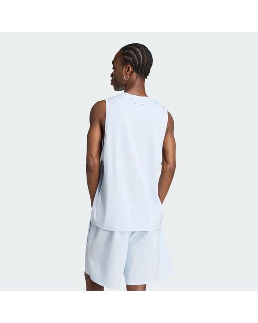 Adidas Blue Tech Trefoil Essentials Polyester Tank Top for men