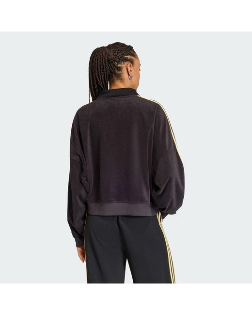 Adidas Black Terry Towel V Neck Long Sleeves Polo Shirt