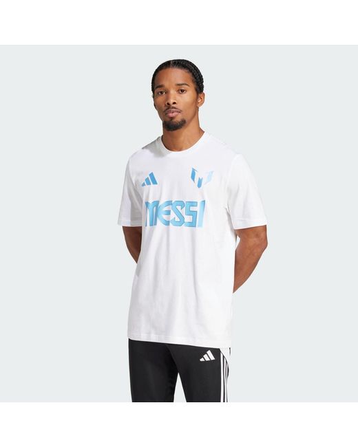 Adidas White Messi Name And Number Graphic Tee for men
