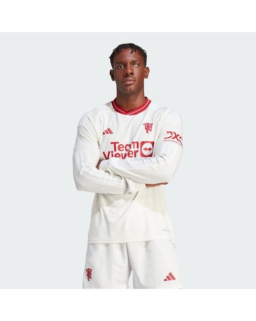 Adidas White Manchester United 23/24 Long Sleeve Third Authentic Jersey for men